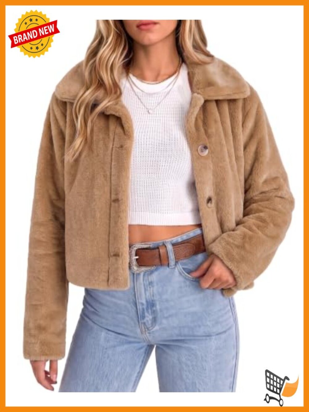 Faux Fur Cropped Button Front Jacket